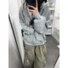 Sudadera con capucha gruesa, forro polar, diseño único, versátil, para mujer, Otoño e Invierno 2025, cárdigan chaqueta de punto largo, holgado, moderno