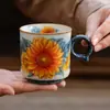 Taza de Café de Cerámica Ru Kiln Girasol con Glaseado de Caramelo de una Sola Taza de Fábrica, Taza de Arte Latte Retro de Gama Alta en Estilo Chino