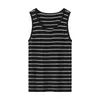 Colete de Tricô Listrado de Lã Fina para Mulheres, Camada Base Sem Mangas de Verão Slim Fit, Top Redondo Respirável Emagrecedor