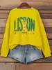 Moletom Estampado Português de Lisboa Feminino Gola Redonda Casual Pulôver Suéter Solto Roupa Esportiva Hip-Hop