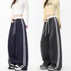 [Exclusivo para o Sudeste Asiático] Calça Esportiva Retrô Feminina, Calça Larga Solta de Primavera e Outono, Calça de Moletom Color Block Estilo Preguiçoso
