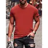 [Camiseta de Algodón Talla Europea] Sudaderas de Manga Corta de Color Sólido para Hombre Camiseta de Manga Corta con Cuello Redondo Camiseta de Manga Corta a Cuadros Camisa