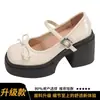 Zapatos de cuero para mujer de tacón alto con plataforma gruesa en color marrón, nueva colección primavera/otoño 2026, que aumentan la altura, estilo británico, con detalle de lazo, Mary Janes planos