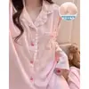Pijama de mujer estilo princesa para primavera y otoño, con copas incorporadas, ribete de algodón nube, manga larga y pantalón, ropa de estar dulce y femenina