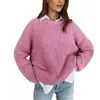Suéter Cruzado Europeu e Americano Feminino Outono e Inverno Novo Estilo Solto Gola Redonda Cor Sólida Manga Longa Estilo Preguiçoso Tricô Roupas Femininas Jaqueta Tendência