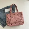 Bolso de Hombro de Pana de Moda Estilo Coreano 2024 Verano Nuevo Estampado de Patrón de Diamantes Bolso de Hombro Mochila de Viaje con Lazo