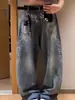 Calça Jeans Graffiti de Primavera e Outono para Homens e Mulheres, Marca Americana Ins da Moda High Street, Solta e Versátil, Desgastada, Calça Reta de Perna Larga Bonita