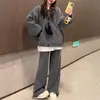 Conjunto de Malha Outono e Inverno Roupa Externa Estilo Preguiçoso da Moda Suéter de Tricô Top Calça de Pernas Largas Conjunto de Duas Peças Outono e Inverno Feminino