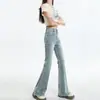 Jeans de corte recto azul claro con aberturas para mujer Primavera 2025 Delgados de Cintura Alta Ajustados Pequeños que estilizan el cuerpo Pantalones de Campana