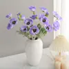 Decoración para el hogar color crema, flores de amapola artificiales flocadas (4 cabezas), para decoración de sala de estar y mesa de comedor, ramo de flores artificiales de seda