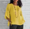 Envio no mesmo dia 2022wisheaby Amazon nova jaqueta camisa feminina de algodão e linho com manga de sete quartos e gola redonda para comércio exterior
