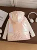 Conjunto de 1 Peça para Meninas, Novo Estilo Inverno 2025, Tecido Interlock, Colete Iridescente com Capuz, Carcela de Abertura Frontal e Decoração de Aba Frontal