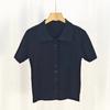 Ombro Camiseta de Manga Curta Feminina Tricotada Verão Nova Ajustada Estilo Ins Combina com Tudo Ajustada Fashionable Commuter Camisa POLO com Lapela