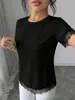 G26T477 - Estilo Primavera y Verano Transfronterizo Elegante Cuello Redondo Encaje Parche en Puños y Dobladillo Sencillo Versátil Top para el Trabajo