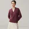 Nueva colección de otoño e invierno: Suéter de cachemir para mujer, tejido, de color liso, acanalado y engrosado, de doble hilo, siete agujas, con cuello cruzado, perfecto como capa base
