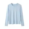 Blusa de base outonal estilo coreano em lã Tencel, gola redonda, manga longa, para mulheres, simples e básica, malha levemente ajustada