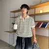 Camiseta de Rayas Texturizadas Estilo Coreano de Manga Corta para Hombre, Top de Punto de Manga Media con Cuello Henley de Verano de Alta Gama
