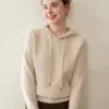 Suéter de Caxemira com Capuz Suéter Pulôver Feminino Outono e Inverno 2025 Nova Sudadore Redutora de Idade Hoodie de Base Tricotado Top Versátil