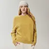 ¡Textura de lujo simple! Suéter 100% cachemir para mujer, cuello redondo, hombro raglán, suéter de punto, hilo jaspeado, capa base de punto grueso, holgado