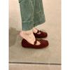 Zapatos de Salón Rojos de Gamuza con Punta Cuadrada Retro y Elevación Interna para Mujer Otoño Nuevo Estilo Coreano Zapatos Mary Jane Estilo Ballet