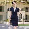 Traje de negocios azul de verano traje falda mujer manga corta slim recepción cajera joyería peto fabricante