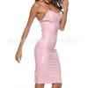 K8418 AliExpress Explosões Sexy Europeu e Americano Decote em V Alça Zíper Bainha Dividida Vestido Vestido de Boate