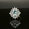 Anel de Topázio Azul S925 Estilo TikTok Mesma Peça Luxo Leve de Alta Qualidade Anel Feminino com Cravação Completa de Diamantes Anel de Topázio Azul Céu