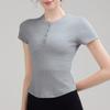 Camiseta Henry de Manga Corta Transpirable Tejido Acanalado Ropa de Yoga Deportiva Aspecto Adelgazante Top para Mujer Verano Casual Versátil