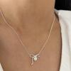 Collar de perlas con lazo de plata de ley 925 de Corea del Sur, collar de perlas con lazo, collar sencillo con diseño de libro rojo pequeño para mujer