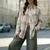 Camisa Xadrez Solta Casual Versátil de Manga Longa com Gola Reversível para Mulheres - Site Independente Europeu e Americano da Amazon 2025