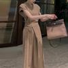Vestido Caqui Exquisito de Alta Gama para Mujer Verano Nuevo Ajuste Entallado Falda Nicho Textura Alta Gama Hermana Real
