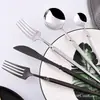 Acero Inoxidable 304 Vajilla Perla Oriental Delgada Portátil Traje Hogareño Estilo Occidental Cuchillo y Tenedor para Bistec Cuchara de Postre