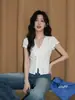 Camisa blanca de manga corta con cuello en V para mujer, nuevo diseño verano 2026, camisa babydoll con manga abullonada, top deslumbrante