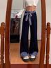 Jeans de Costuras de Diseño Nicho para Mujer Primavera y Otoño 2025 Nueva Llegada Lazo Cintura Alta Adelgazantes Holgados Rectos