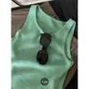 Camisola de punto verde estilo francés para mujer, prenda exterior de verano, corte ajustado, sexy, espalda bonita, top corto sin mangas