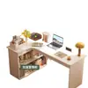 Escritorio de esquina estilo crema con estantería, escritorio de estudio integrado, tocador de dormitorio, gabinete de escritorio, mesa para el hogar dos en uno
