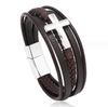 Pulsera de cuero con hebilla magnética y accesorios cruzados de aleación retro para hombre, moda europea y americana, joyería retro transfronteriza al por mayor