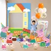 Decorações de Aniversário Temáticas da Peppa Pig Painel de Fundo em KT Balões com Números Decorações de Cena para Festa de Primeiro Aniversário de Menino Menina