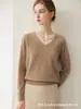 Nuevo Suéter de Punto de Cuello V 100% Cachemira Pura Otoño/Invierno para Mujer, Ajuste Holgado Camisa Base de Punto Versátil