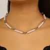 Collar de Perlas con Pasador Estilo Ins Europeo y Americano, Collar Corto de Perlas Sintéticas con Engarce de Clip de Papel Metálico, Accesorio Personalizado de Hip-Hop