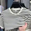 Camiseta de Manga Corta a Rayas para Hombre Tendencia Verano 2025 Moda Lujo Ligero Peso Pesado Delgado Cuello Redondo Manga Media Camiseta Camiseta Elegante
