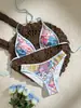 2027 Nuevo Bikini de Baño para Playa con Estampado Paisley Transfronterizo Temu Sexy de Atar Vacaciones Bikini para Mujeres