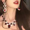 Conjunto de Joias Colar Curto de Cristal Mulheres Europeu e Americano Exagerado Rubi Pingente Brincos Corrente Clavícula Acessórios Vestido de Noiva
