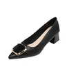Zapatos de tacón medio para mujer de cuero suave con punta y uso bidireccional, otoño 2026, profesionales para el trabajo, moda, corte bajo, tacón grueso para mujer