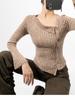 2023 Outono e Inverno Novo Slim-fit Manga Comprida Malha Suéter Feminino Pure Desire Wind Irregular Slant Single-breasted Trendy Top