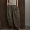 Pantalones de Verano Relajados Owis en Stock Que Cubren el Cuerpo y Te Hacen Ver Más Delgado Sin Apretar la Cintura, Adecuados para Yoga y Uso Diario, Pantalones de Linterna