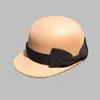 Sombrero de lana ecuestre para mujer de otoño e invierno, gorra vintage británica con lazo, sombrero de fieltro de moda francesa, fedora elegante