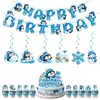 Festival de Pingüinos de Hielo y Nieve de Invierno Decoración de Fiesta Banner Colgante Espiral Accesorios de Decoración de Cumpleaños Globos Topper para Pastel Mantel