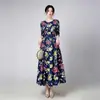 Vestido de Noche Transfronterizo Europeo y Americano con Estampado Floral y Dobladillo Amplio, Ropa de Alta Gama para Madres, Vestido para Banquetes de Boda, Adecuado para el Uso Diario y Fiestas