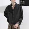 Camisa de seersucker antiarrugas para hombre, primavera y otoño, textura negra, manga larga, casual, holgada, talla extra, camisa de alta calidad